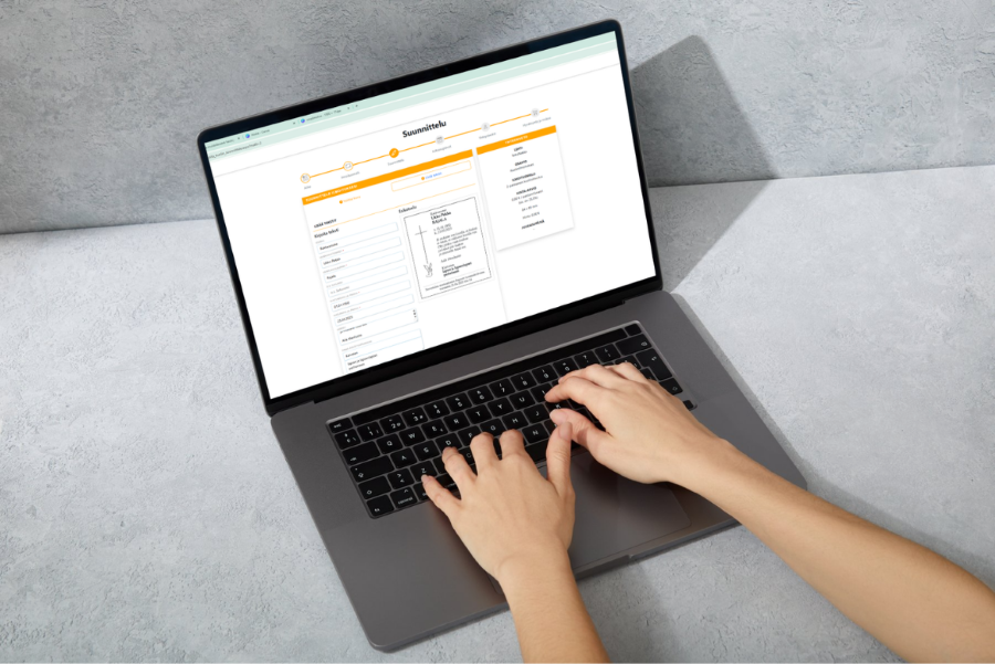 Person using a self-service advertising portal to design a funeral notice.